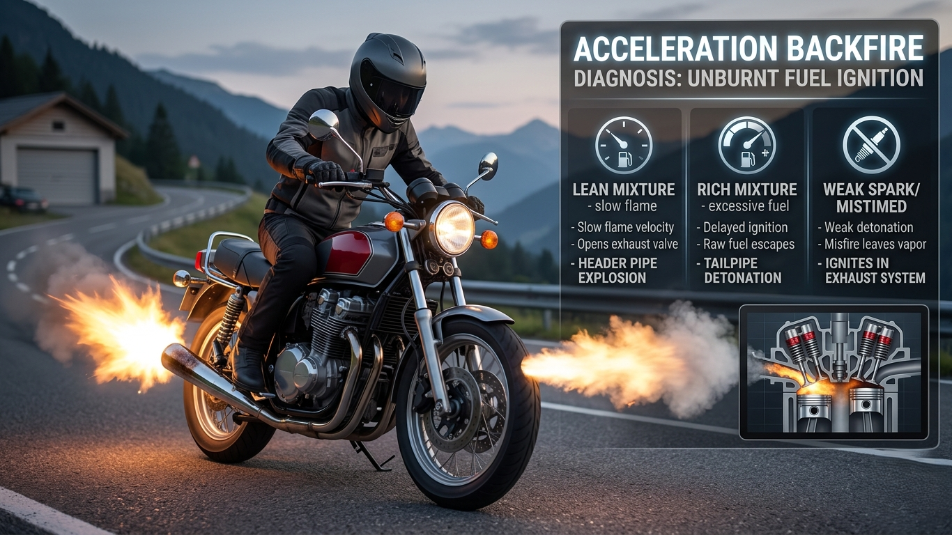 why does a motorcycle backfire when accelerating
